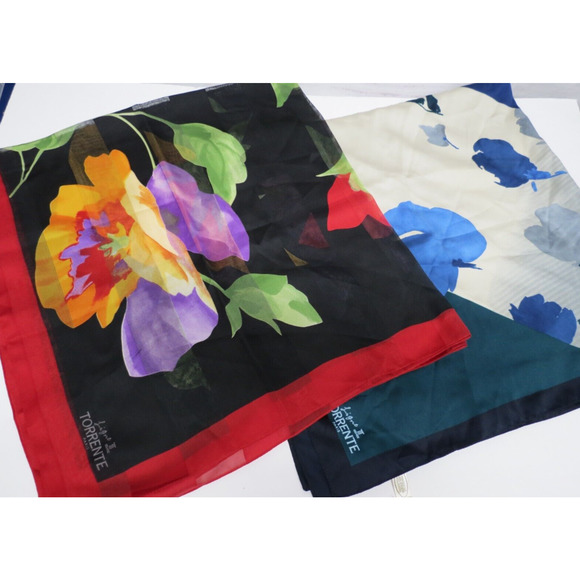 Lot of 2 TORRENTE PARIS Colorful Vtg Scarves Square Floral Made in Italy - Picture 1 of 7